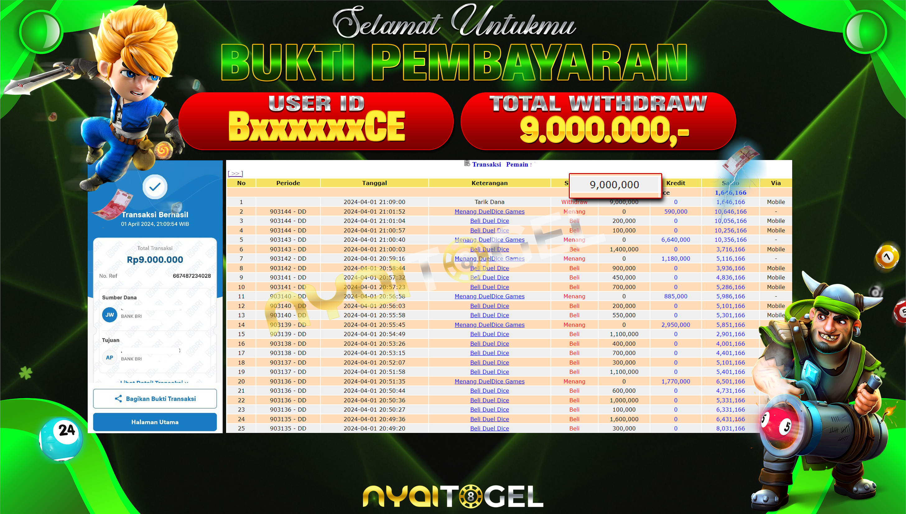 NYAITOGEL Bukti Jackpot Livecasino Di Duel Dice Rp.9.000.000,-