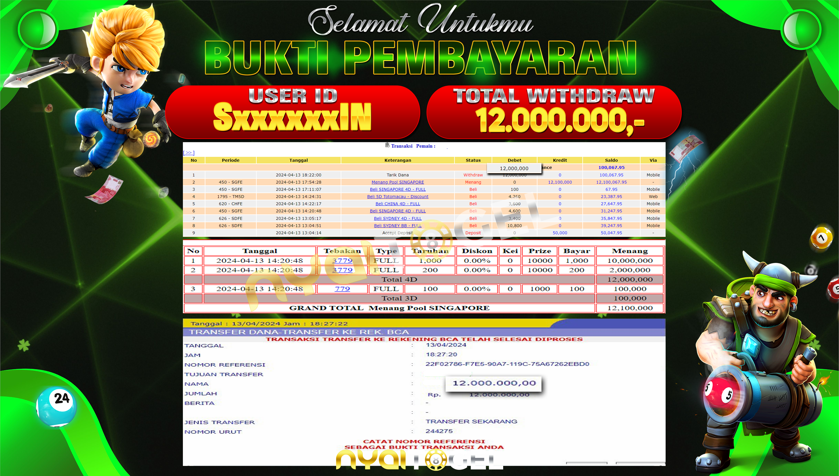 NYAITOGEL Bukti Jackpot Togel Di Pasaran SGP Rp.12.000.000,-