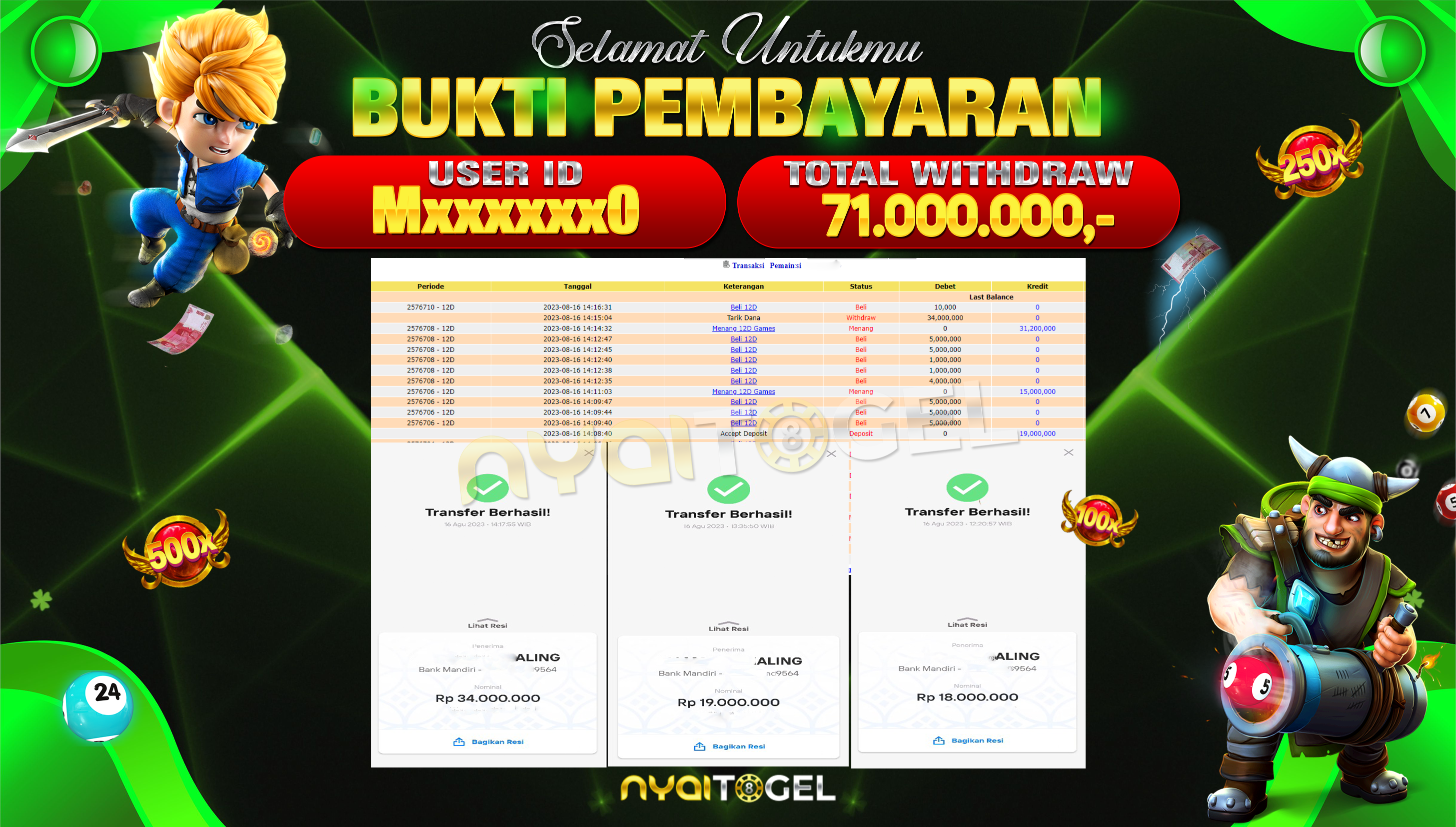 NYAITOGEL Bukti Jackpot Livecasino Di 24D Rp.70.000.000,-