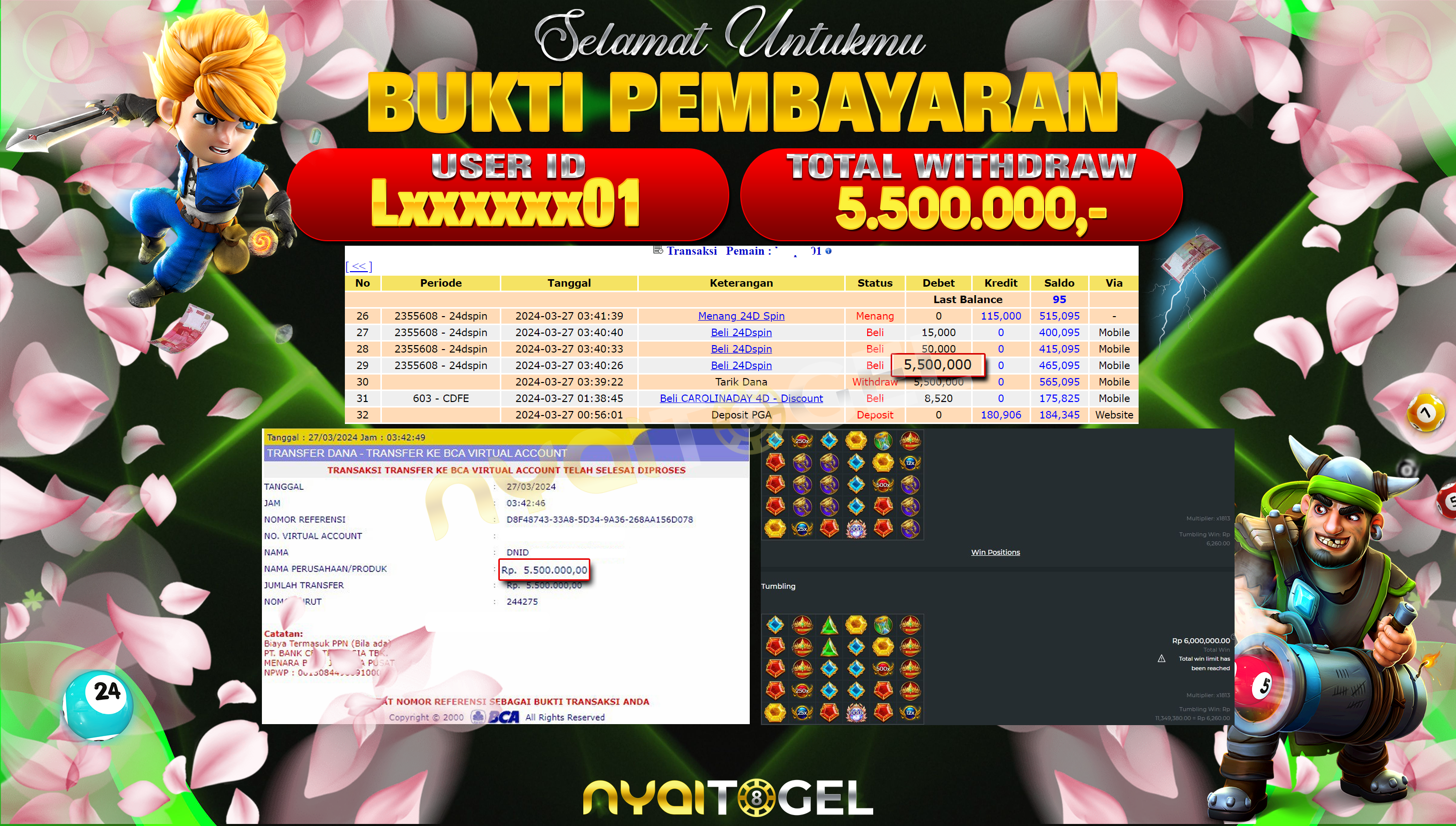 NYAITOGEL Bukti Jackpot Slot Di Gates Of Olympus Rp.5.500.000,-