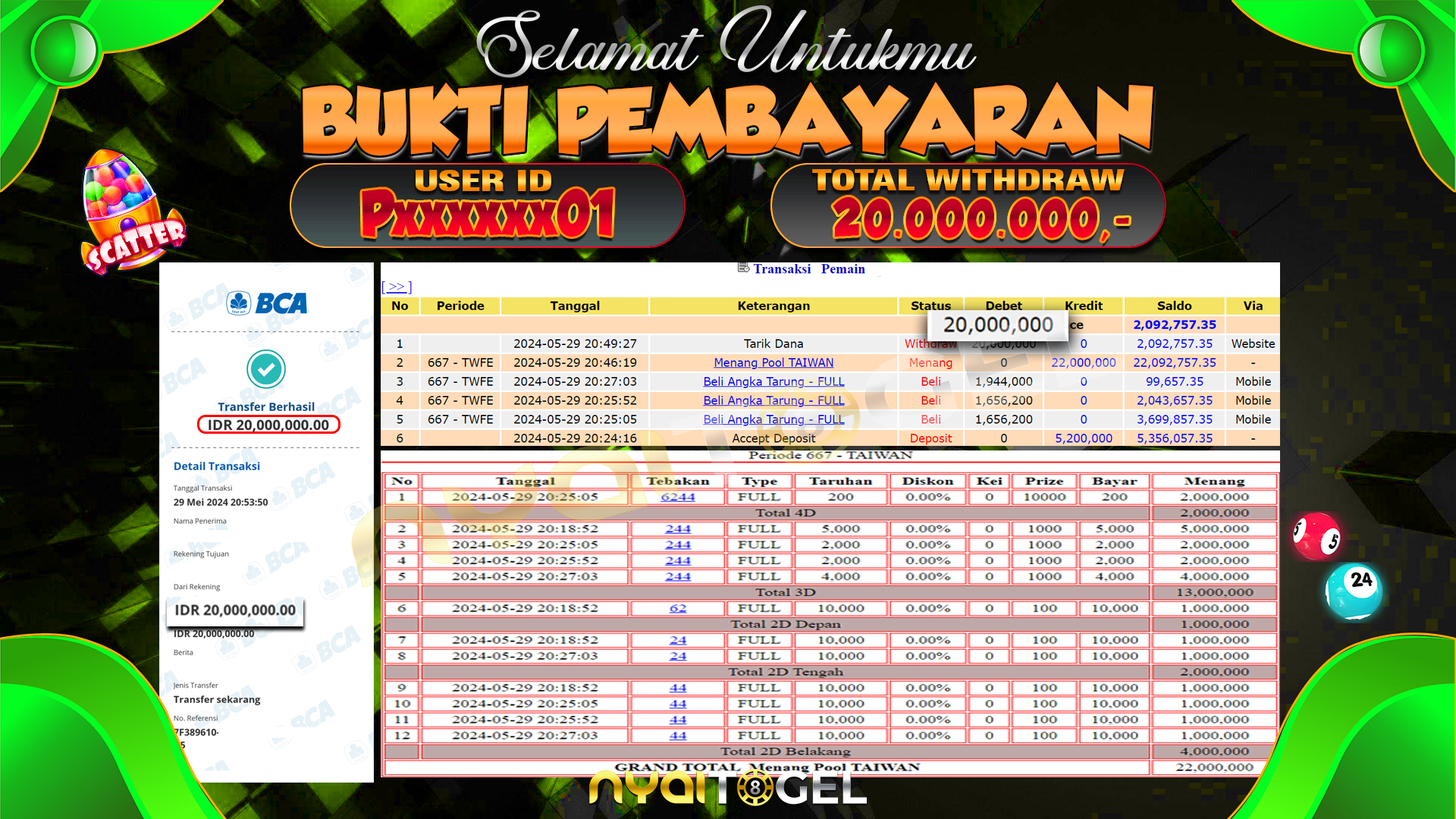 NYAITOGEL Bukti Jackpot Togel Di Pasaran Taiwan Rp.20.000.000,-