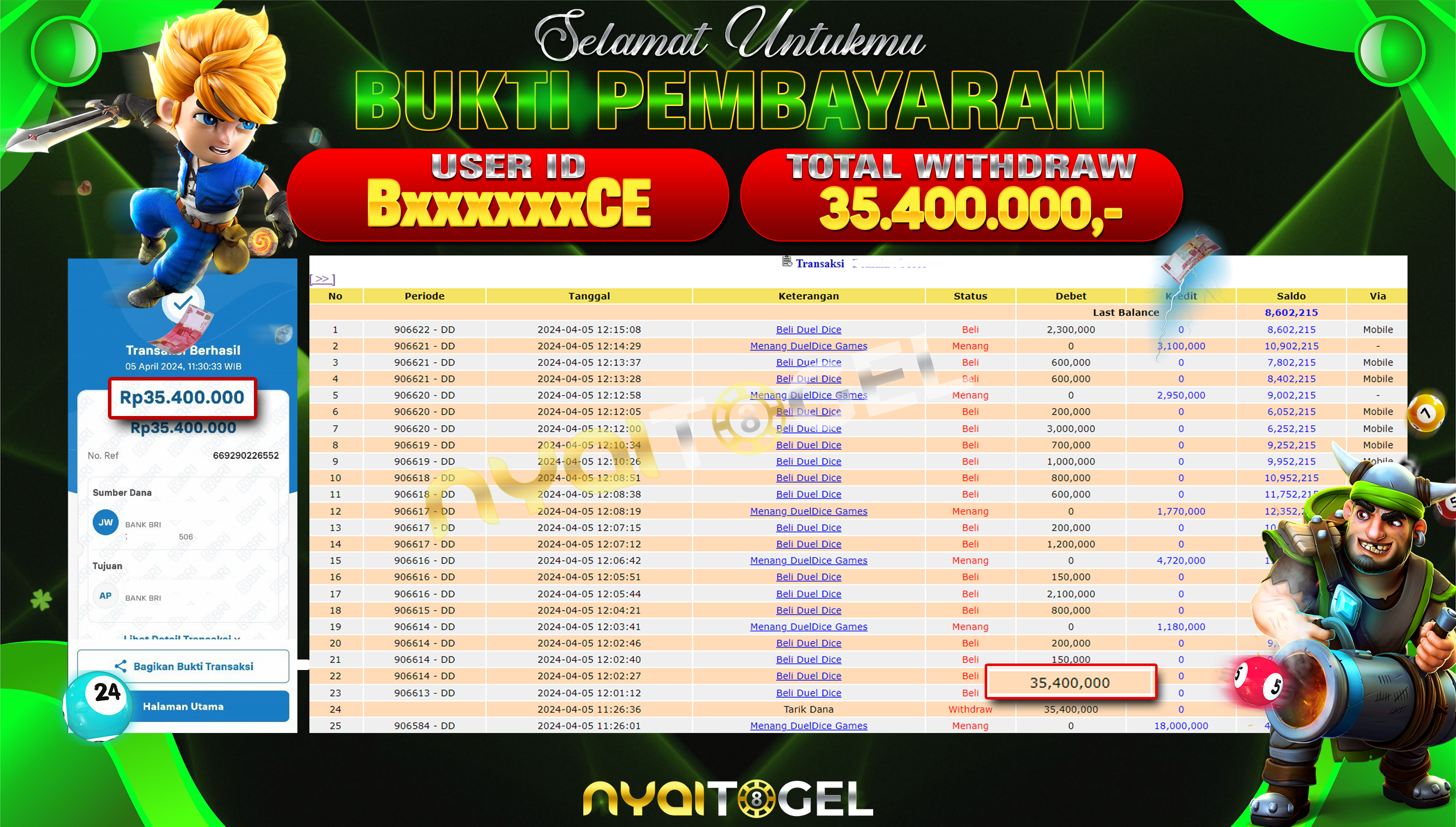 NYAITOGEL Bukti Jackpot Livecasino Di Duel Dice Rp.35.400.000,-