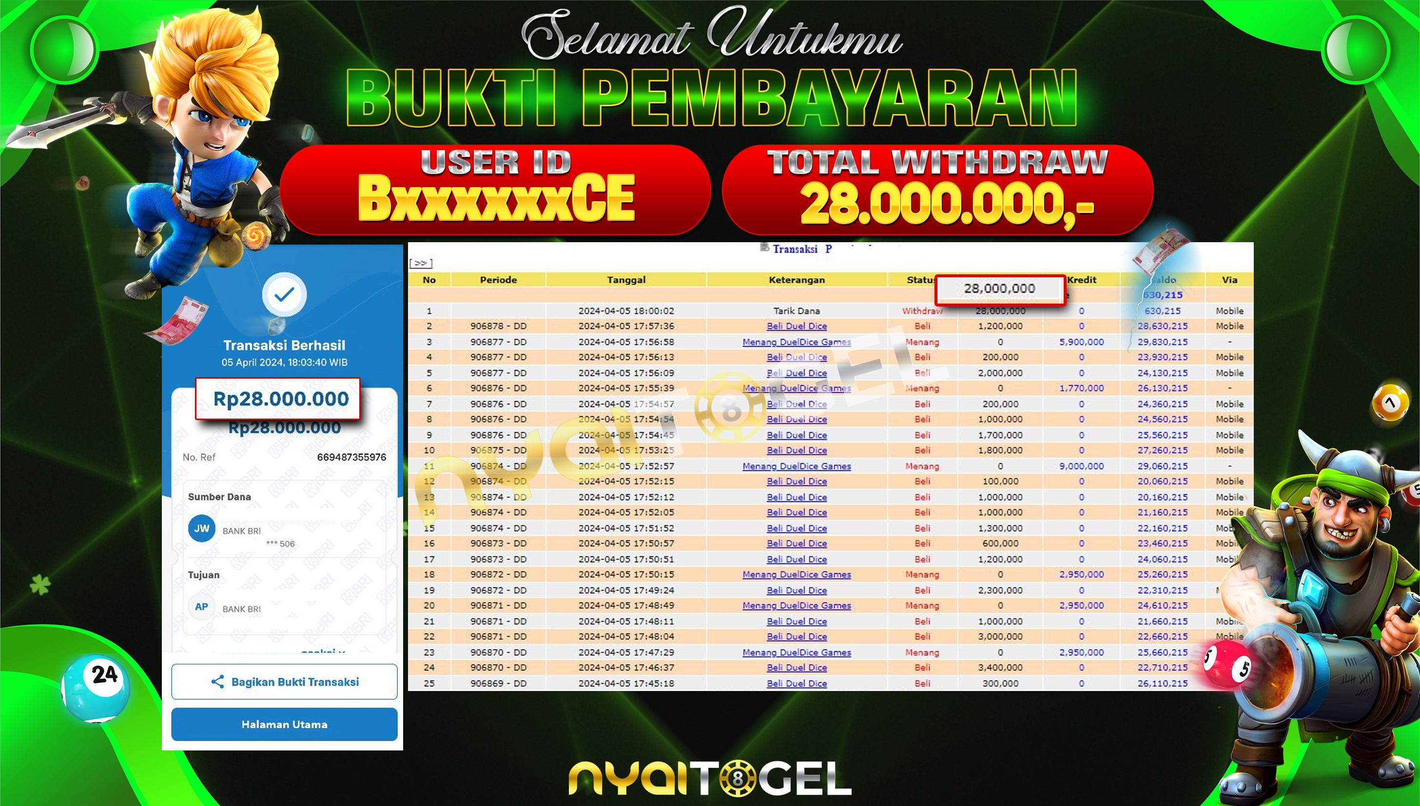 NYAITOGEL Bukti Jackpot Livecasino Di Duel Dice Rp.28.000.000,-