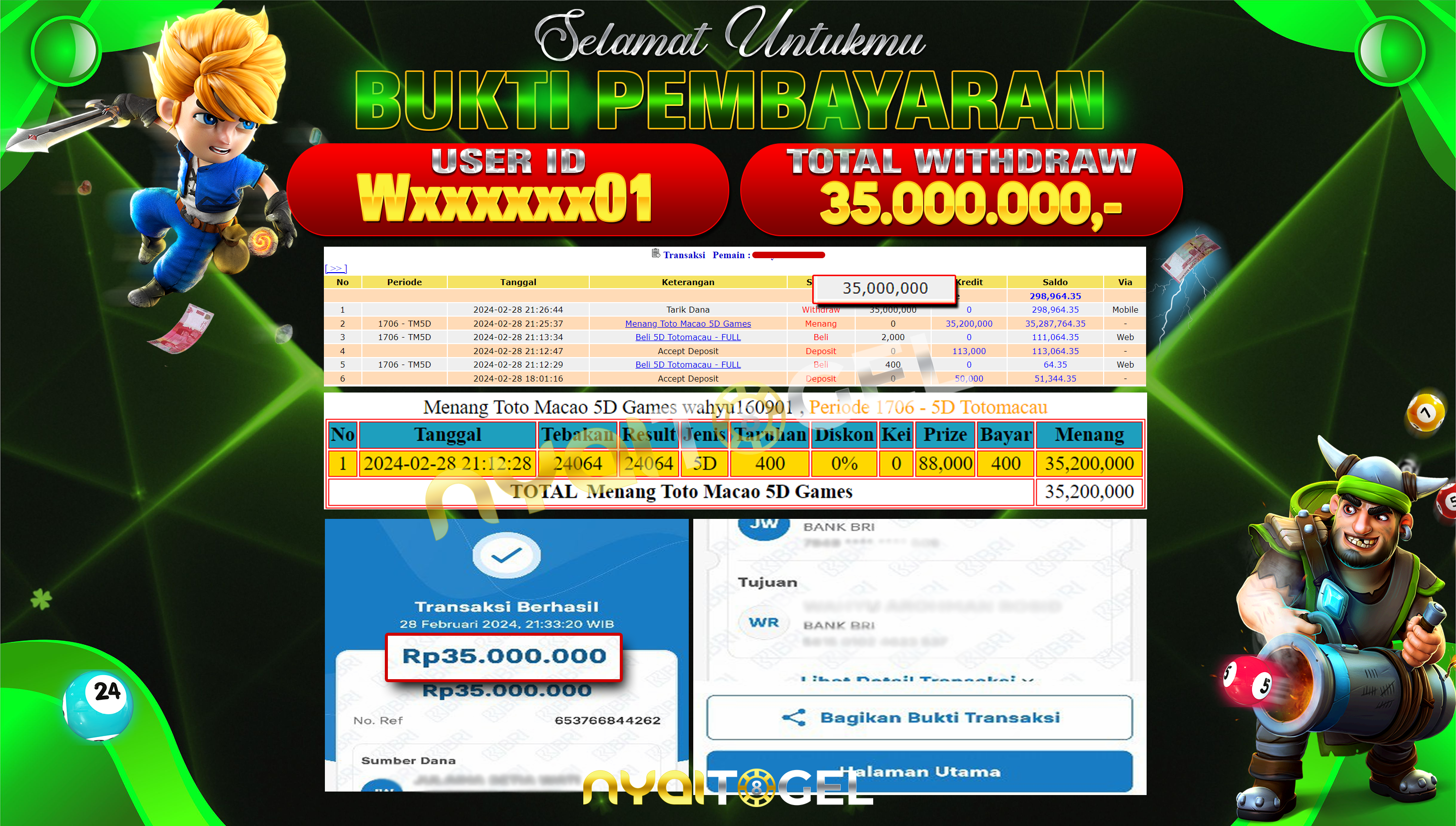 NYAITOGEL Bukti Jackpot Togel Di Pasaran TTM 5D Rp.35.000.000,-