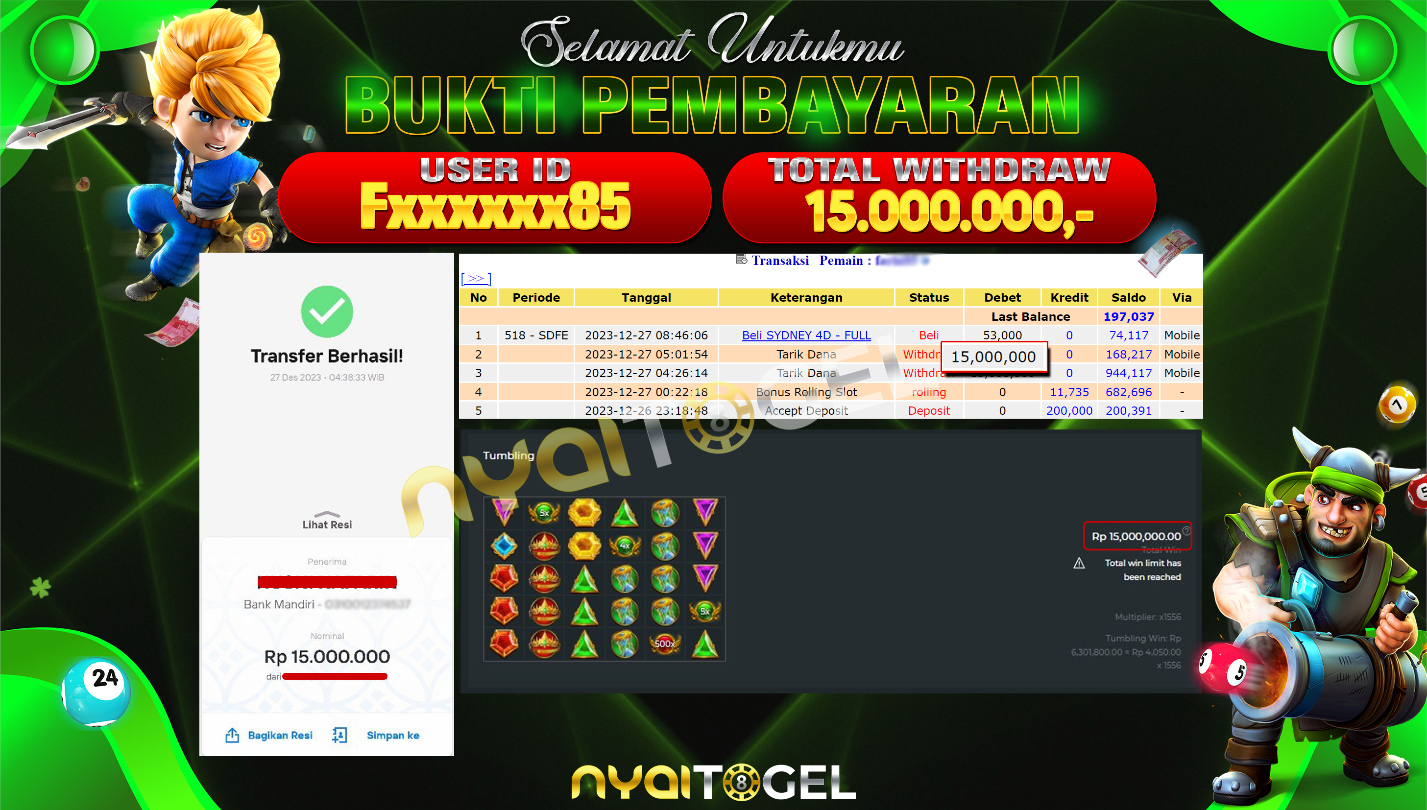 NYAITOGEL Bukti Jackpot Slot Di Gates of OIympus Rp.15.000.000,-