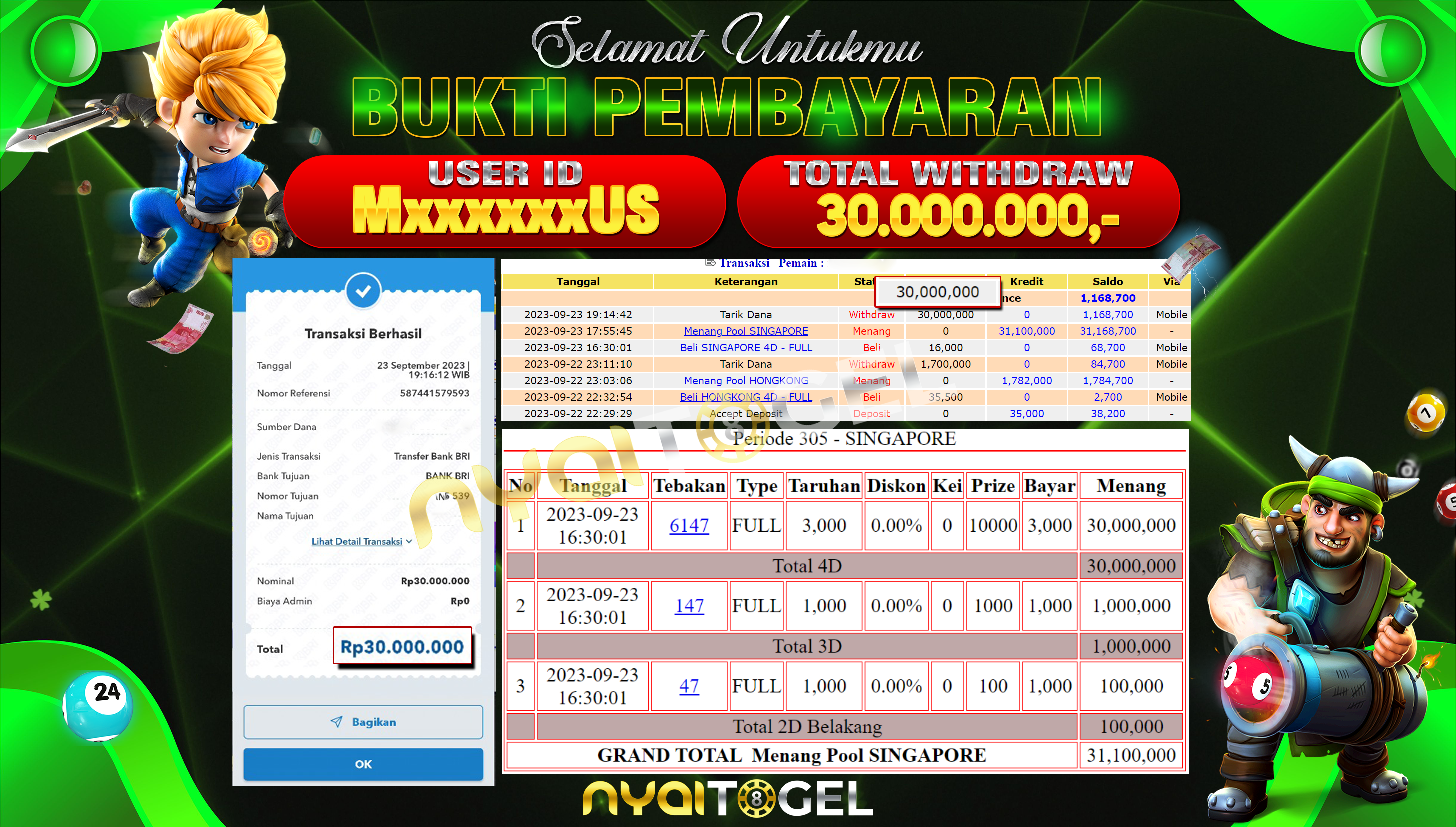 NYAITOGEL Bukti Jackpot Togel Di Pasaran SGP Rp.30.000.000,-