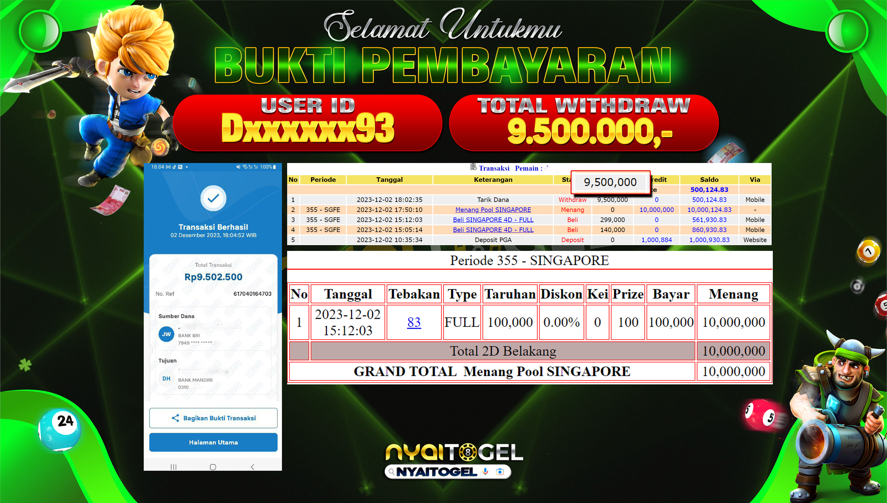 NYAITOGEL Bukti Jackpot Togel Di Pasaran SGP Rp.9.500.000,-