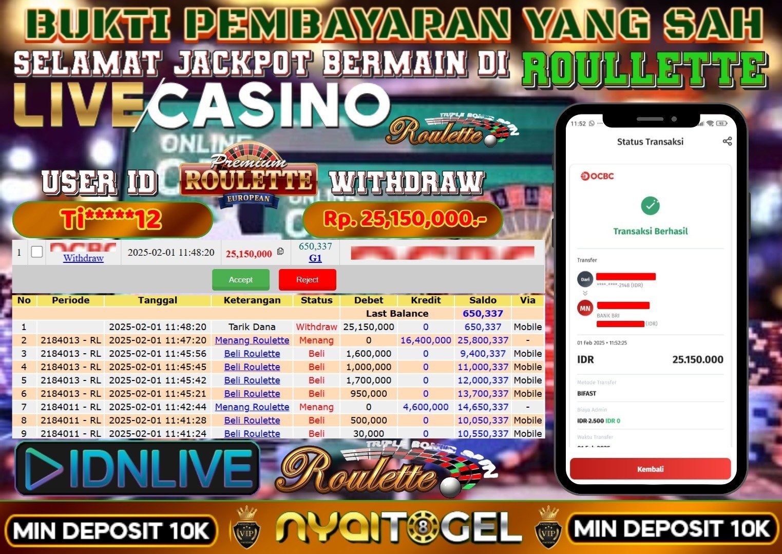 bukti jp livecasino