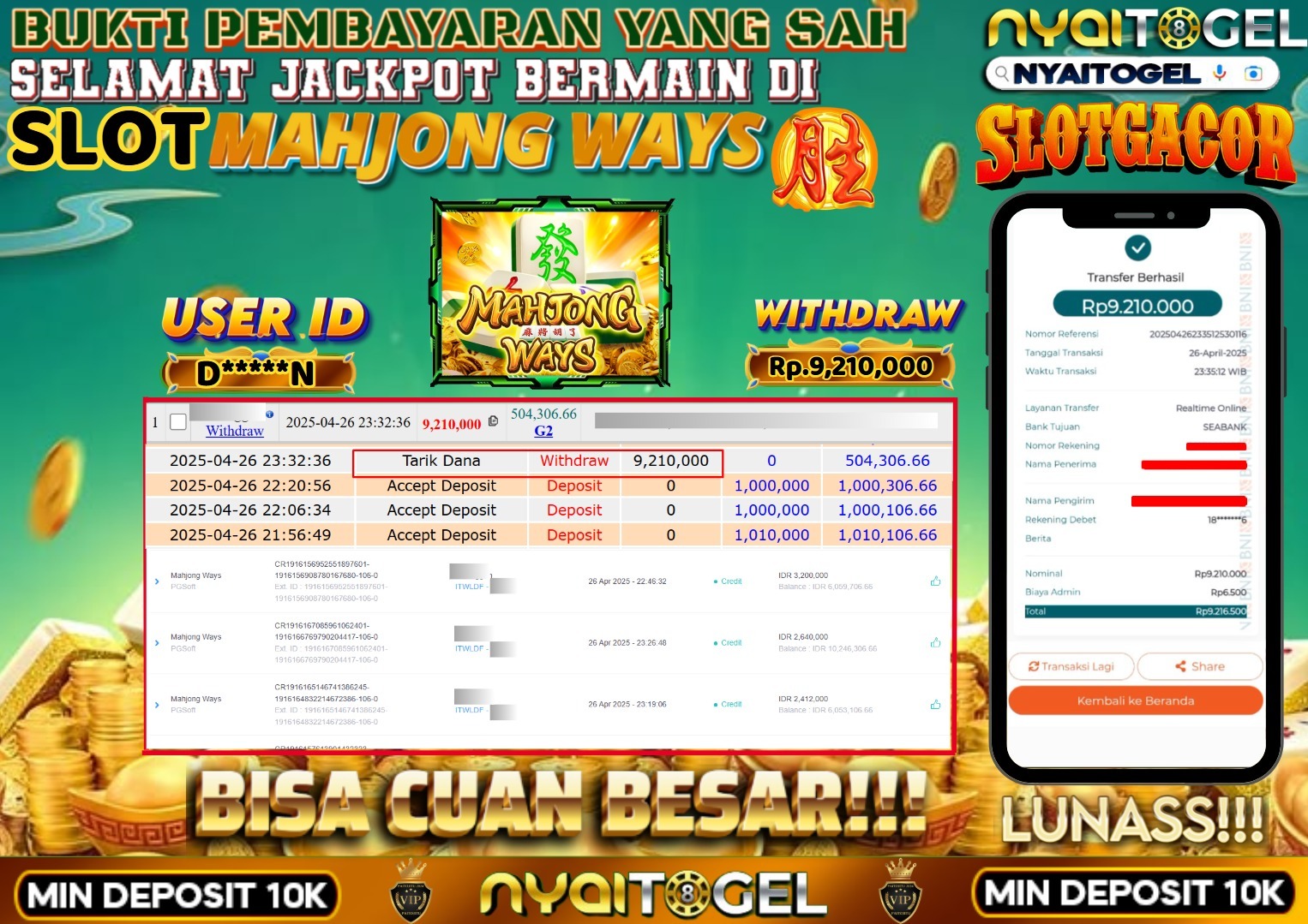 bukti jp slot